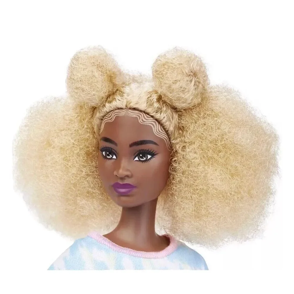 Barbie Fashionistas Doll #180, Tall, Blonde Afro, Tie-Dye‎ Romper, Sneakers. NEW